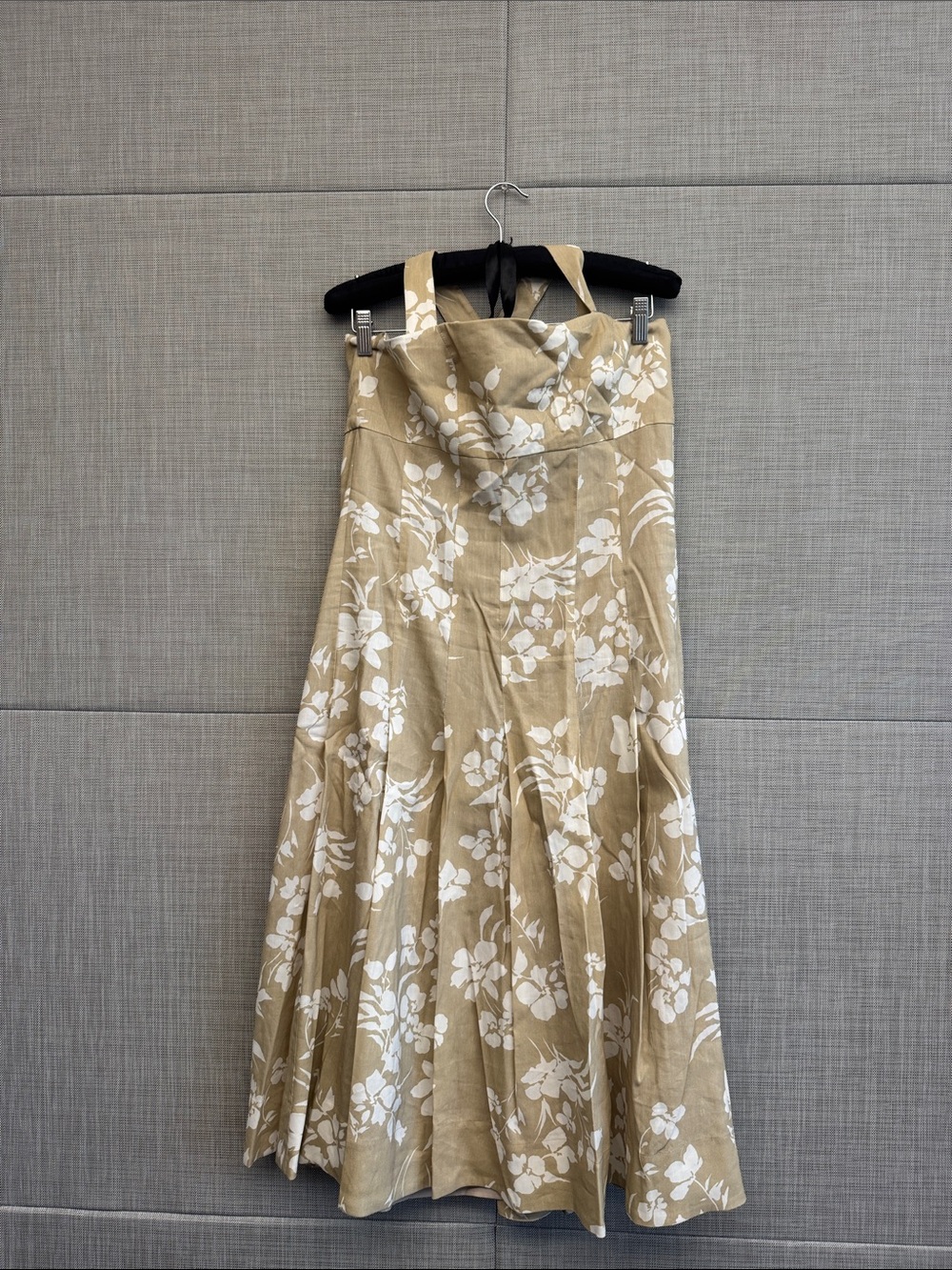 Veronica Beard Strapless Floral Midi Dress in Tan and White